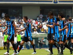 Los jugadores de Gallos Blancos durante el partido ante Pumas. MEXSPORT  /