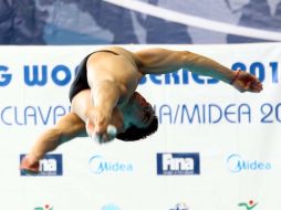 El clavadista mexicano Yahel Castillo durante la prueba de trampolín de 3 metros en el marco de la Serie Mundial de Clavados. NTX  /