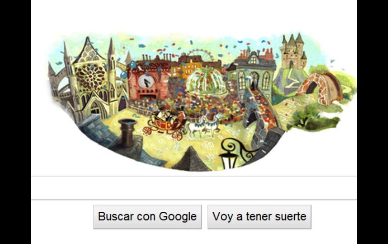 El doodle muestra el carruaje que lleva a los novios al Palacio de Buckingham. ESPECIAL  /