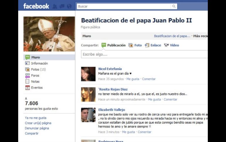 Más de tres mil personas dieron 'me gusta' a la sitio del Papa.FACEBOOK.COM  /