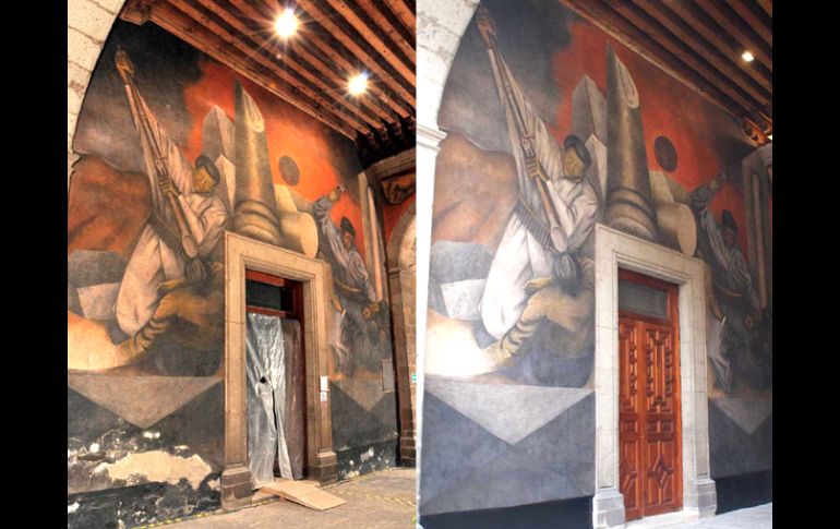 En la imagen, vista antes y después del mural ''Revolución''. EL UNIVERSAL  /