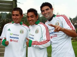 Paul Aguilar, Marco Fabián y Jonny Magallón durante una sesión de entrenamiento con la Selección Sub-22. MEXSPORT  /