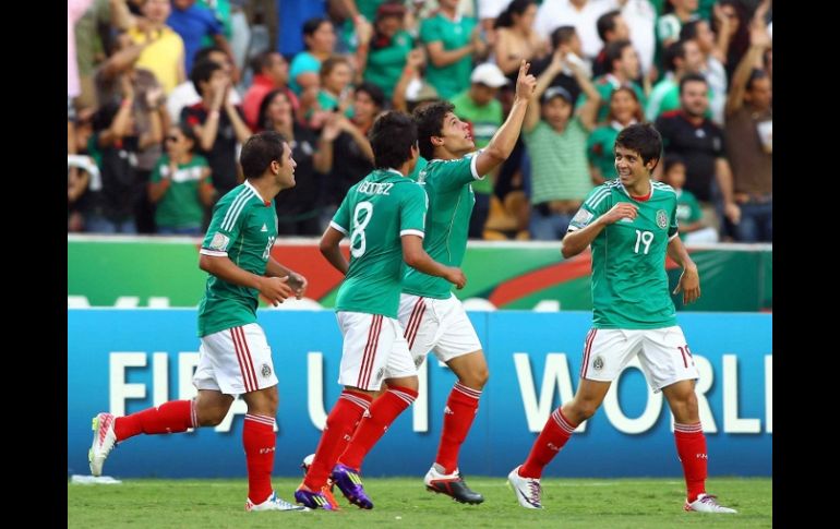 Jugadores de la selección mexicana Sub-17 durante partido del Mundial. MEXSPORT  /