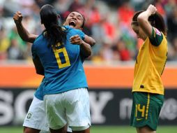 Las jugadoras de Brail celebran el tirunfo de su equipo sobre Australia. AFP  /