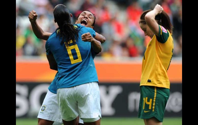 Las jugadoras de Brail celebran el tirunfo de su equipo sobre Australia. AFP  /