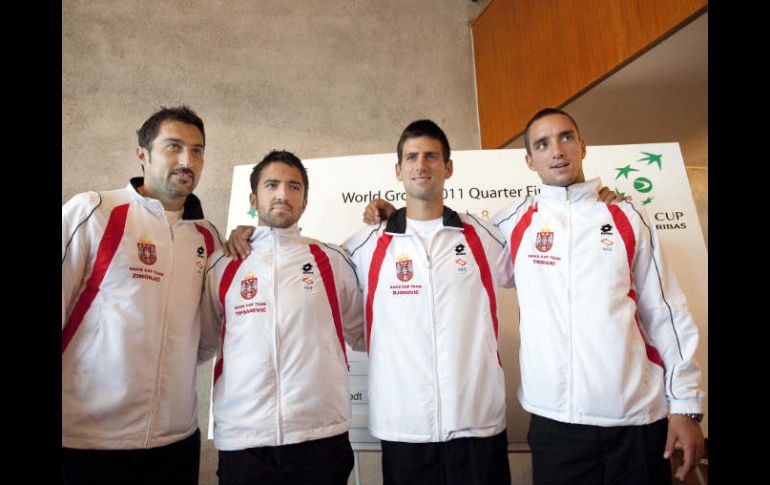 La selección de Serbia de la Copa Davis, Nenad Zimonjic, Janko Tipsarevic, Novak Djokovic y Victor Troicki. EFE  /