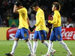 Paulo Chagas (izq) Thiago Silva (centro) y de Neymar Da Silva (der) de Brasil, durante juego contra Venezuela. MEXSPORT  /