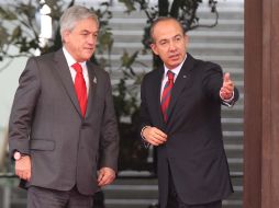 Felipe Calderón y su homólogo de Chile, Sebastián Piñera, durante la conferencia de prensa conjunta. NXT  /