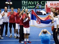 Los Serbios celebran el triunfo de la semifinal contra Suecia. AFP  /