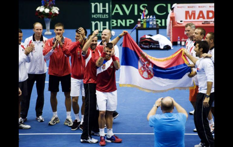 Los Serbios celebran el triunfo de la semifinal contra Suecia. AFP  /