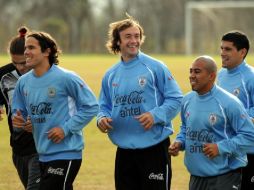 Jugadores de la Selección de Uruguay durante sesión de entrenamiento para la Copa América en Argentina. EFE  /