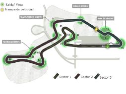 Disposición de la pista para el Gran Premio en Nürburgring, Alemania. ESPECIAL  /