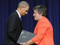 Janet Napolitano y Eric Holder durante el lanzamiento de la Estrategia de Lucha contra la Delincuencia Organizada Transnacional. AP  /