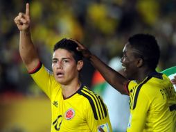 El jugador de la Selección de Colombia Sub-20, James Rodríguez (I) celebra gol en duelo ante Malí. AFP  /