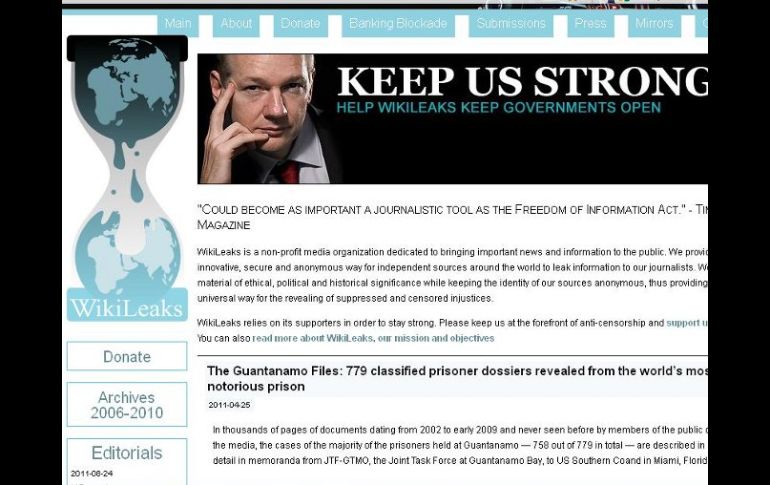 WikiLeaks ha publicado en su web unos 134 mil cables. ESPECIAL  /