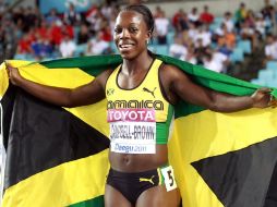 La atleta Veronica Campbell-Brown de Jamaica celebra su victoria en la carrera de 200 metros mujeres. EFE  /