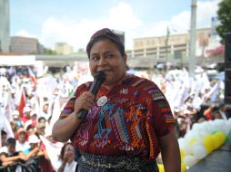 La candidata fotografiada durante un acto de su campaña electoral en la Plaza del Obelisco, Guatemala. EFE  /