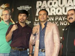 Manny Pacquiao y Juan Manuel Márquez dan conferencia de prensa como parte de su Gira de promoción. EFE  /