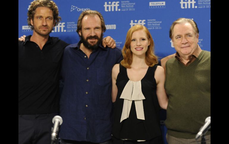 Gerard Butler, Ralph Fiennes, Jessica Chastain y Brian Cox. AP  /