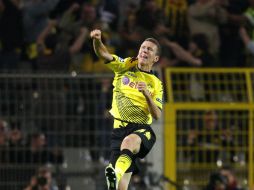 El jugador del Borussia Dortmund Ivan Perisic celebra una anotación ante el Arsenal FC. EFE  /