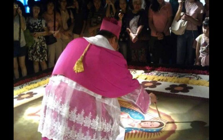 Durante la Clausura de la exposición 'Alfombras y tapetes de Huamantla'. ESPECIAL  /