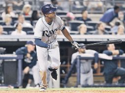 El jardinero de los Rays de Tampa Bay, B.J. Upton, casi logra el ciclo de bateo, solamente le faltó un doblete para completarlo. AFP  /