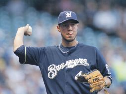 El lanzador estelar de los Cerveceros de Milwaukee, Yovani Gallardo. GETTY IMAGES SPORT  /