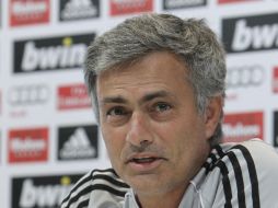 El portugués José Mourinho, técnico del Real Madrid, durante la rueda de prensa previa al partido contra el Espanyol. EFE  /