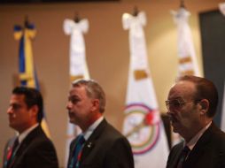 Aristóteles Sandoval, Emilio González y Mario Vázquez Raña, en la apertura oficial de la asamblea del Comité Ejecutivo de la ODEPA.  /