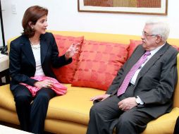 El presidente de Palestina, Mahmoud Abbas, se reunió esta tarde con la canciller colombiana, Maria Angela Holguín. EFE  /