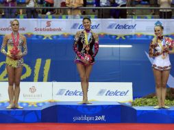 La gimnasta, durante la premiación. AP  /