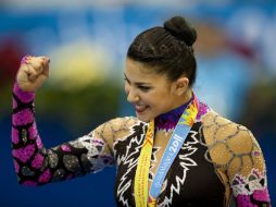 Julie Ashley Zetlin, gimnasta estadounidense que arrebató el oro a Cynthia Valdez en la competencia de Pelota. AFP  /