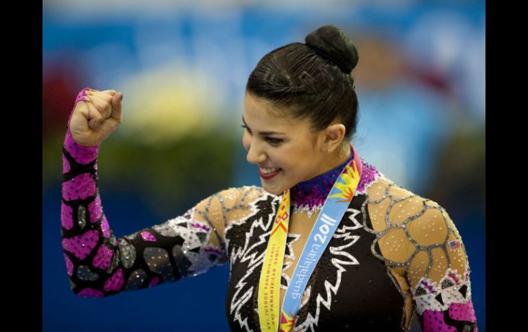 Julie Ashley Zetlin, gimnasta estadounidense que arrebató el oro a Cynthia Valdez en la competencia de Pelota. AFP  /