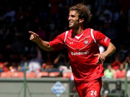 Ivan Alonso de Toluca celebrando un gol, durante juego de la semana14 del Apertura 2011. MEXSPORT  /