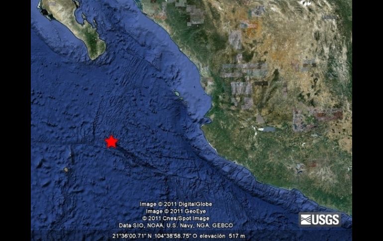 Mapa de la ubicación del epicentro del sismo elaborado por el Servicio Geológico de Estados Unidos. ESPECIAL  /