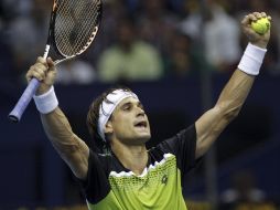 David Ferrer festeja su triunfo ante Fernando Verdasco en la primera ronda del Valencia Open 500. EFE  /