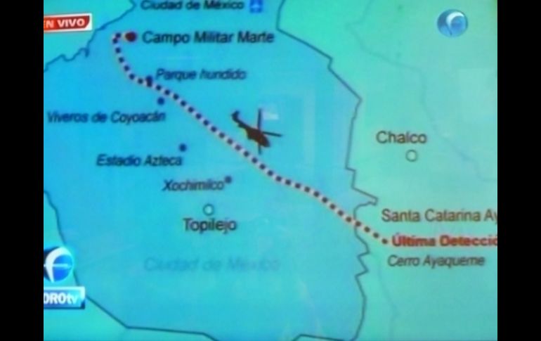 Diagrama difundido por la SCT sobre la trayectoria que siguió el helicóptero. ESPECIAL  /