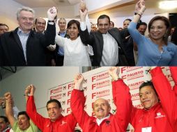 Amparados por líderes partidistas, Luisa María Calderón y Fuasto Vallejo celebraron sus rspectivos 'triunfos'. NOTIMEX-EFE  /