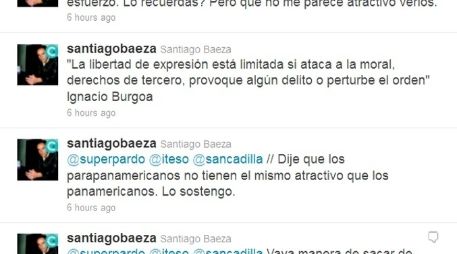 Algunas de las respuestas de Santiago Baeza en Twitter a críticas.  /