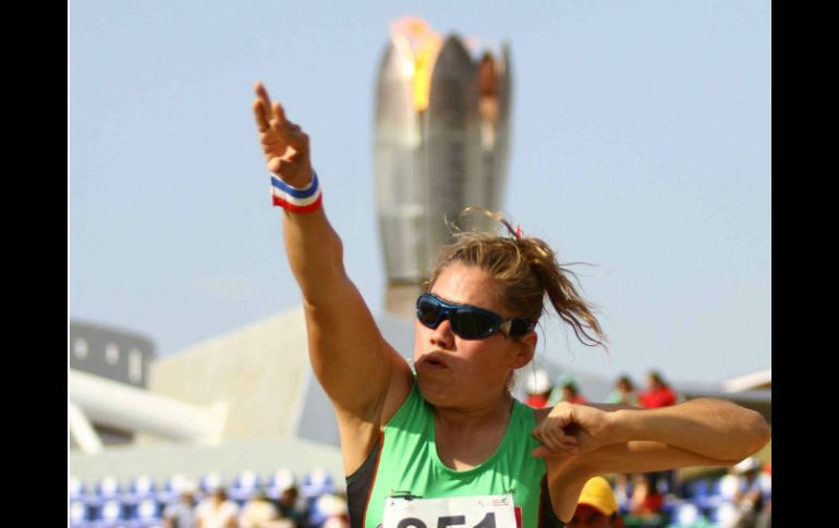 Tania Jiménez fue la mejor de la lid con 8.26m en la final de impulso de bala femenil F12. MEXSPORT  /