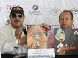 Mario Moreno Ivanova y Víctor Sotomayor durante conferencia presentan la nueva imagen del comic de Cantinflas. EL UNIVERSAL  /