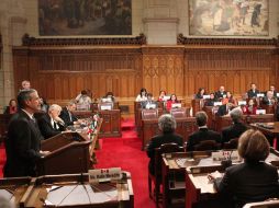 El presidente del Senado, José González Morfín durante la sesión parlamentaria México Canadá. NTX  /