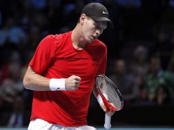 Berdych celebra un punto conseguido durante el partido del grupo A de la Copa Masters. EFE  /