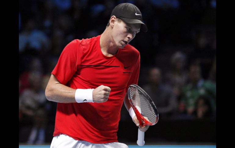 Berdych celebra un punto conseguido durante el partido del grupo A de la Copa Masters. EFE  /