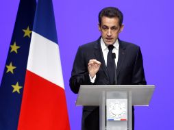 El presidente Sarkozy estuvo hoy en Tolón, donde habló acerca de los retos económicos de los países europeos. EFE  /