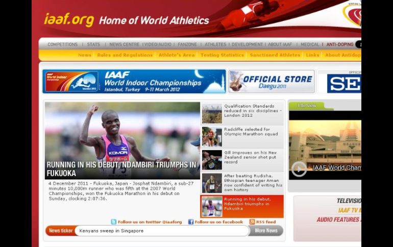 Página web del IAAF, instituto que asegura se clasifiquen para cada evento olímpico el número correcto de atletas. ESPECIAL  /