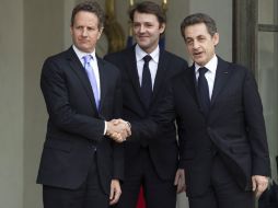 El presidente, Nicolas Sarkozy se reunió con el secretario del Tesoro de EU, Timothy Geithner. EFE  /