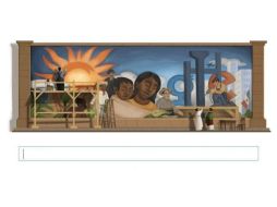 La figura, el trazo y la ideología del mensaje pictórico de Rivera, magistralmente representados en el doodle de hoy, 8 de diciembre.  /