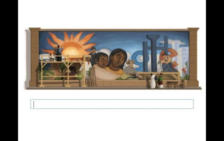 La figura, el trazo y la ideología del mensaje pictórico de Rivera, magistralmente representados en el doodle de hoy, 8 de diciembre.  /