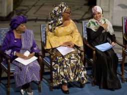 Las ganadoras del Nobel son la presidente liberiana Ellen Johnson Sirleaf (izq), Leyma Gbowee y la yemení Tawakkul Karman. AFP  /